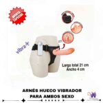 Esta imagen describe la Presentación y Forma de Uso del Arnés hueco con Vibración en Forma de Vagina