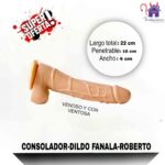 Esta imagen describe la Forma de Uso y Medidas del Consolador-Dildo Fanala Roberto
