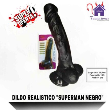 Dildo Realistico Superman Negro-Tienda Tentaciones- Sex Shop Ecuador