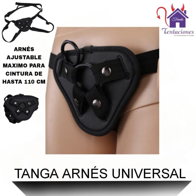 La imagen describe las Medidas de la Tanga o Arnés Universal