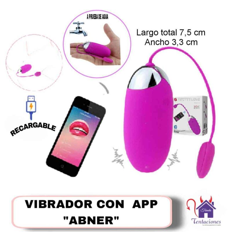 Esta imagen describe el Contenido y Medidas del Vibrador con App Abner
