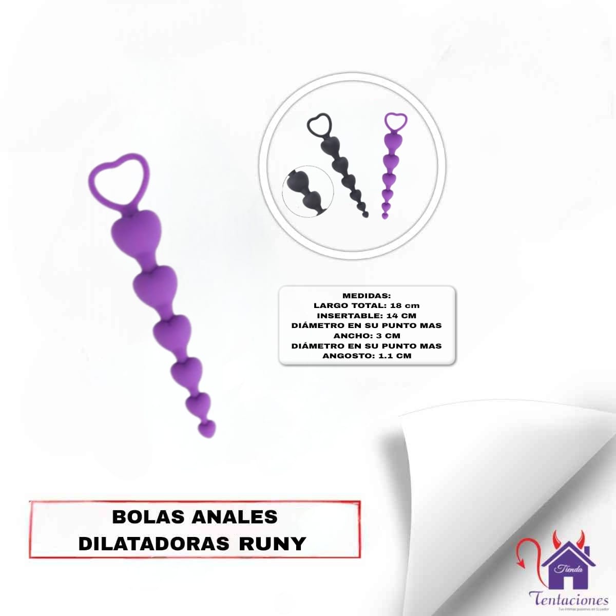 Bolas Vaginales Runy-Forma de Uso y Medidas Esta imagen describe la Forma de Uso y Medidas de las Bolas Vaginales Runy