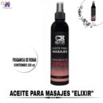 Esta imagen describe el Contenido y Forma de Uso del Aceite para masajes Elixir