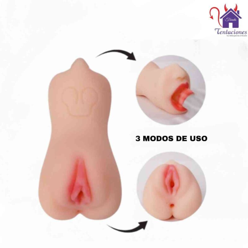 La imagen describe el modo de uso del Masturbador-Vagina Realista Livia