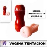 La imagen describe las medidas del Ano Masturbador Tentación
