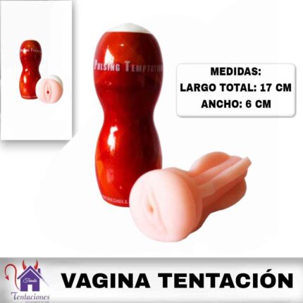 La imagen describe las medidas del Ano Masturbador Tentación