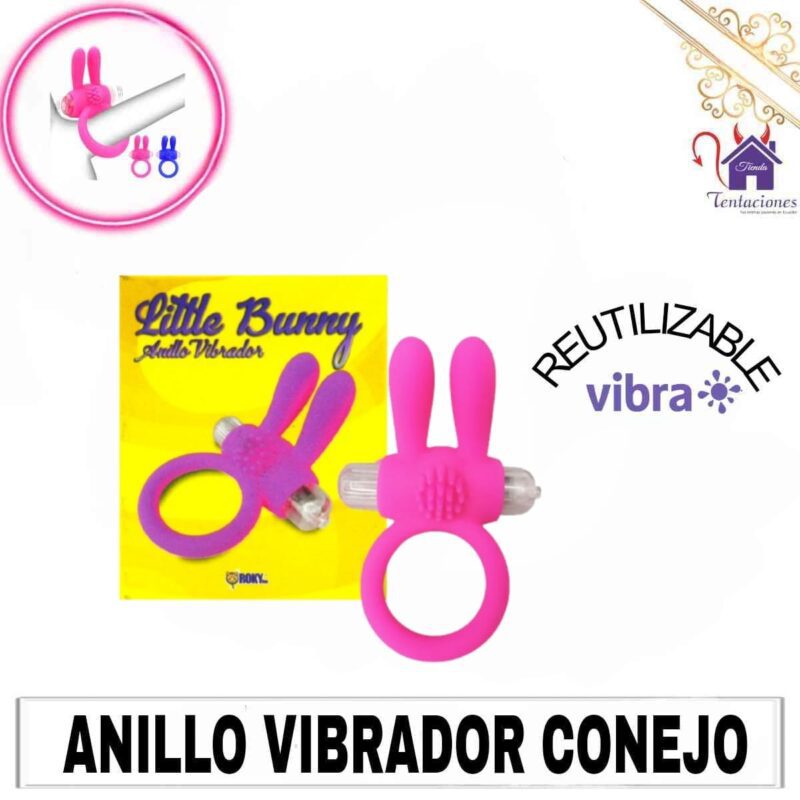 La imagen describe la Forma de Uso y Presentación del Anillo Vibrador Conejo