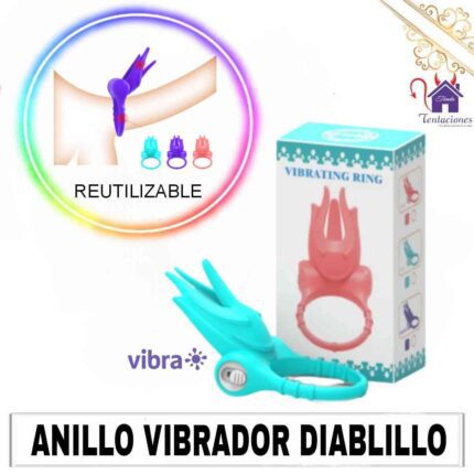La imagen describe la Forma de Uso y Presentación del Anillo Vibrador Diablillo
