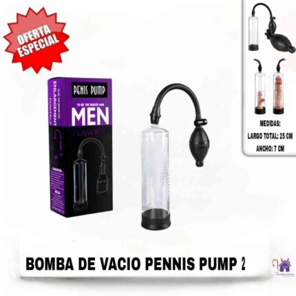 La imagen describe las Medidas de la Bomba de Vacio Pennis Pump 2