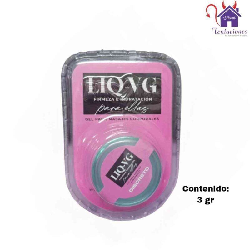 La imagen describe las Características de la Crema Estrechante LIQ VG