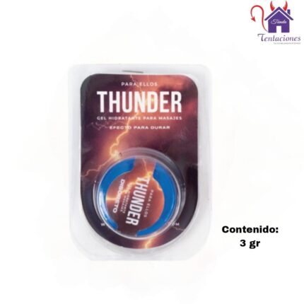 La imagen describe las Características de la Crema Retardante Thunder