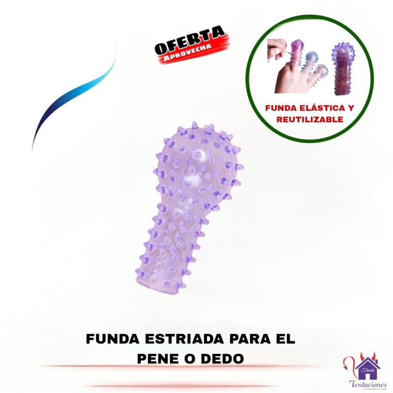 Esta imagen describe la Forma de Uso de la Funda Estriada para el pene o Dedo
