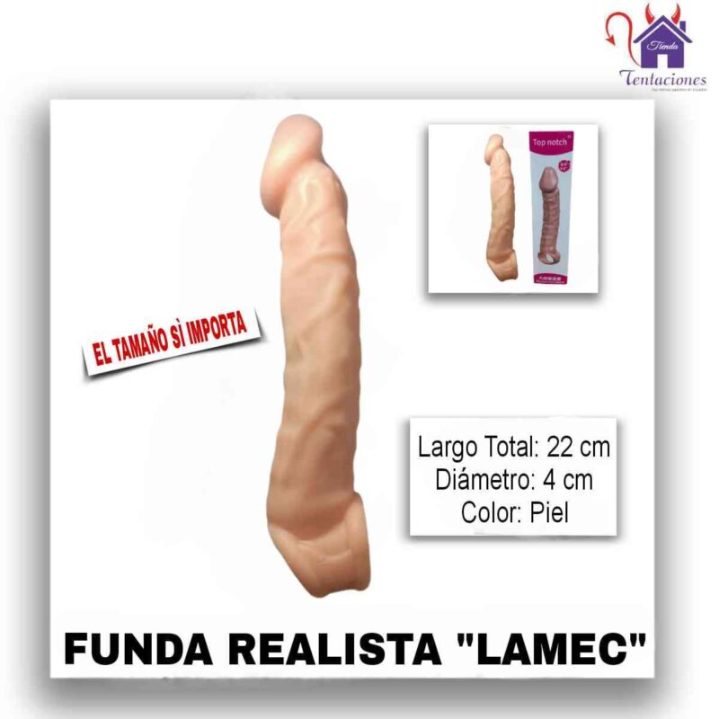 La imagen describe las Medidas de la Funda o Extensión Realista Lamec
