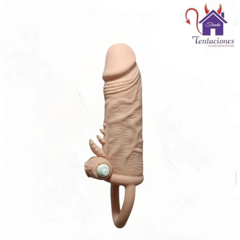 La imagen describe la Presentación de la funda o extensión de pene Edam