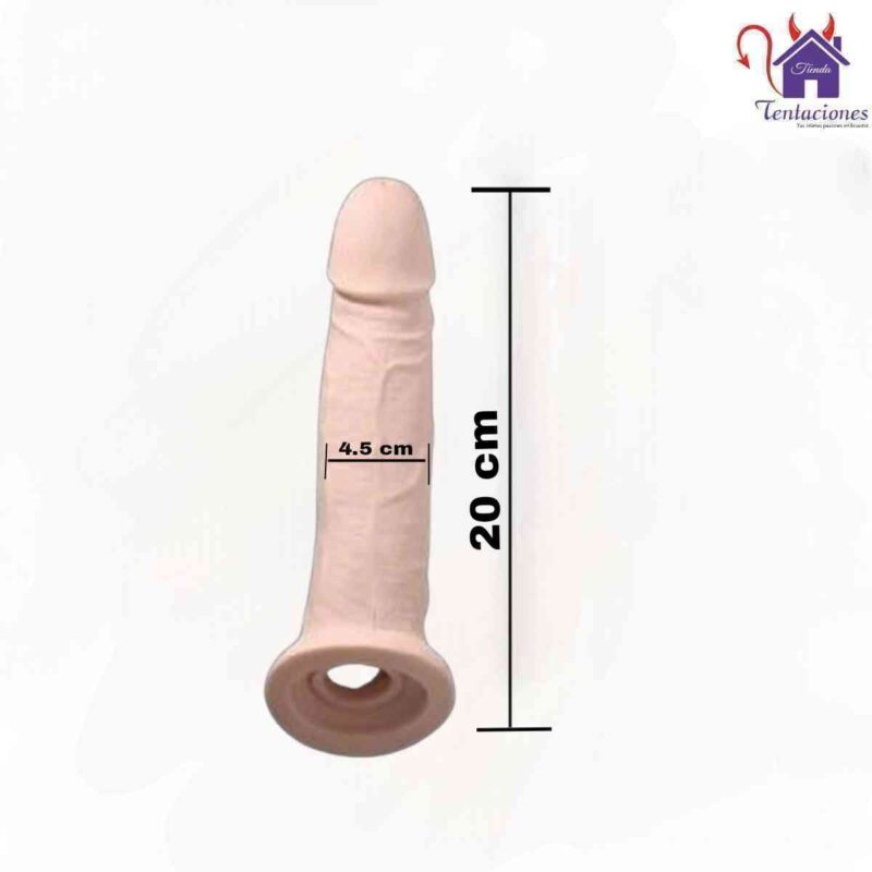 La imagen describe las Medidas de la Funda o Extensión de Pene Jasias