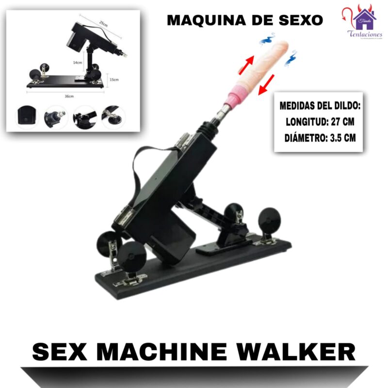 La imagen describe las Medidas y Caracteristicas de la Maquina de Sexo-Sex Machine Walker