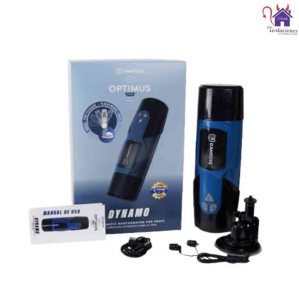 La imagen describe los Accesorios y Forma de Uso del Masturbador Masculino Dynamo