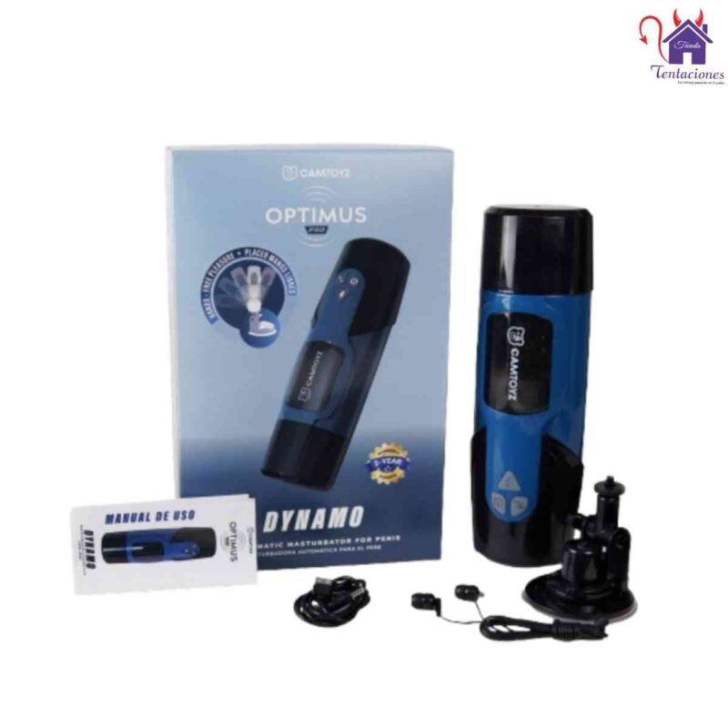 La imagen describe los Accesorios y Forma de Uso del Masturbador Masculino Dynamo