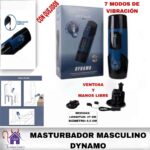 La imagen describe las Medidas y Accesorios del Masturbador Masculino Dynamo