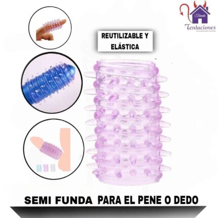 La imagen describe la Forma de Uso de la Semi Funda para el Pene o Dedo