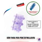 La imagen describe la Presentación y las Características de la Semi Funda para el pene Estimuladora