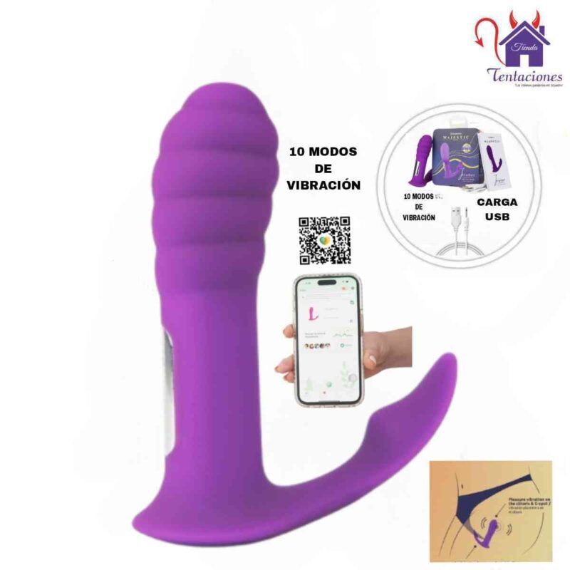 La imagen describe las Características del Vibrador para Panty Juven Majestic