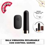 Esta imagen describe la presentación y características de la Bala Vibradora recargable con control remoto Sarohi