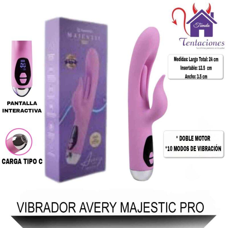 Esta imagen describe las Medidas y Características del Vibrador Avery Majestic Pro