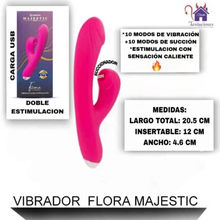 Esta imagen describe las Medidas y Características del Vibrador Flora Majestic