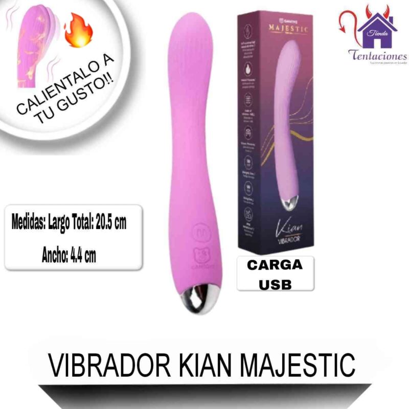 Esta imagen describe las Medidas y Características del Vibrador Kian Majestic
