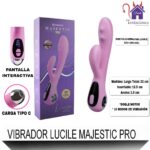 Esta imagen describe las Medidas y Características del Vibrador Lucile Majestic Pro