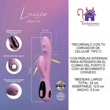 Esta imagen describe la Presentación y Características del Vibrador Lucile Majestic Pro