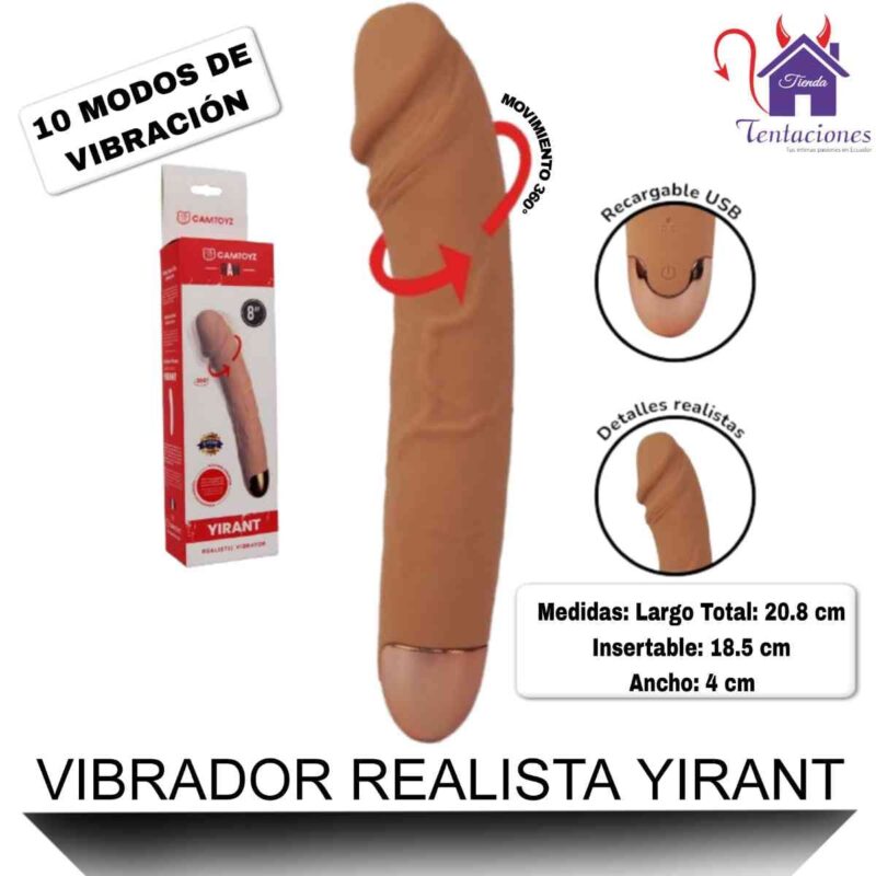 Esta imagen describe las Medidas y Forma de Uso del Vibrador Realista Yirant
