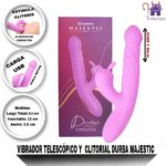 Esta imagen describe la Forma de Uso y Medidas del Vibrador Telescópico y Clitorial Durba Majestic