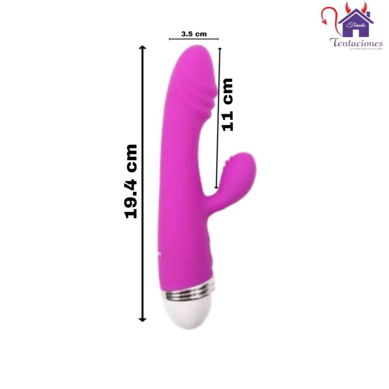 La imagen describe las Medidas y Presentación del Vibrador Wendy Lolly