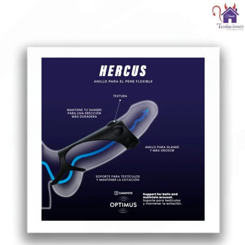 Esta imagen describe la Presentación y Medidas del Anillo para el pene flexible-Hercus