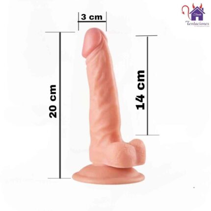 Esta imagen describe las Medidas y Características del Dildo-Consolador Richard