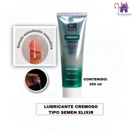 Esta imagen describe la Presentación y Forma de Uso del Lubricante Cremoso Tipo Semen-Elixir