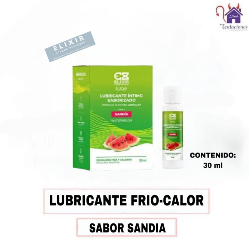 Esta imagen describe la Presentación y Forma de Uso del Lubricante Frìo-Calor-Sandia Elixir