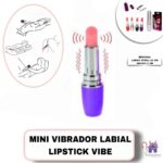 Esta imagen describe la Presentation y Forma de Uso del Mini Vibrador Labial Lipstick Vibe
