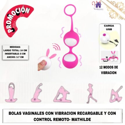 Esta imagen describe la Presentación y Medidas de las Bolas Vaginales con Vibración Recargable y con Control Remoto