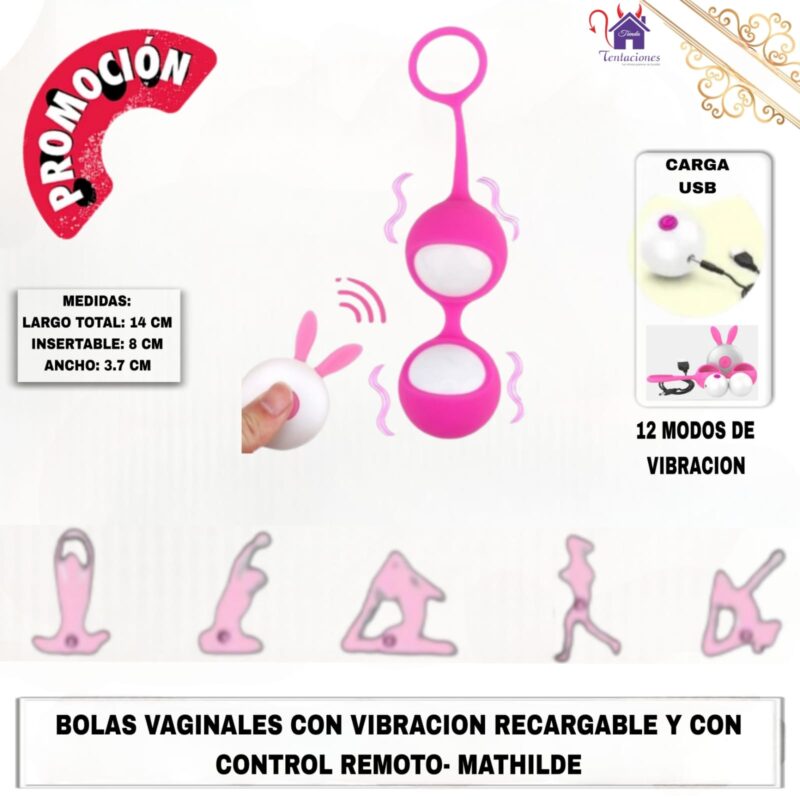 Esta imagen describe la Presentación y Medidas de las Bolas Vaginales con Vibración Recargable y con Control Remoto