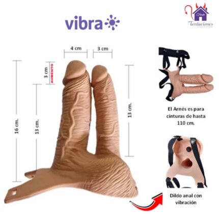 Esta imagen describe las Medidas y Características del Arnés Hueco con Vibración Jivai