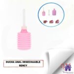Esta imagen describe la Presentación y Forma de Uso de la Ducha Anal Desechable Sency