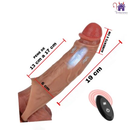 Esta imagen describe la Presentación y Medidas de la Funda Vibradora con Control Touwa