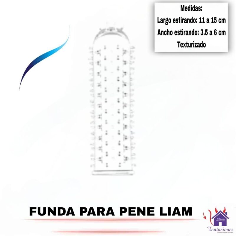 La imagen describe la Forma de Uso y Presentación de la Funda para pene Liam