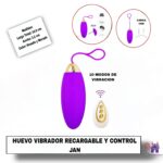 Esta imagen describe la Presentación y las Medidas del Huevo Vibrador Recargable con Control Remoto Jan