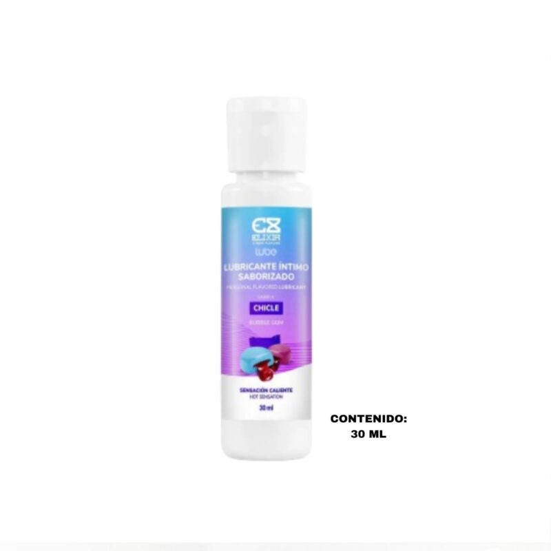 Esta imagen describe el Contenido y Características del Lubricante Caliente Sabor Chicle
