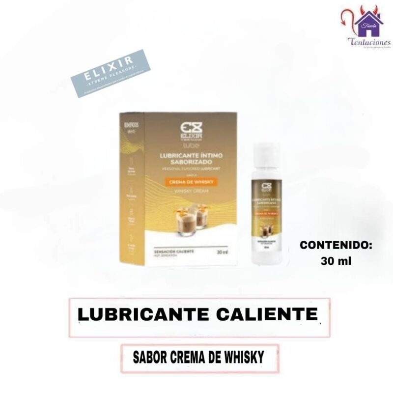 Esta imagen describe la Presentación y Contenido del Lubricante Caliente Crema de Whisky
