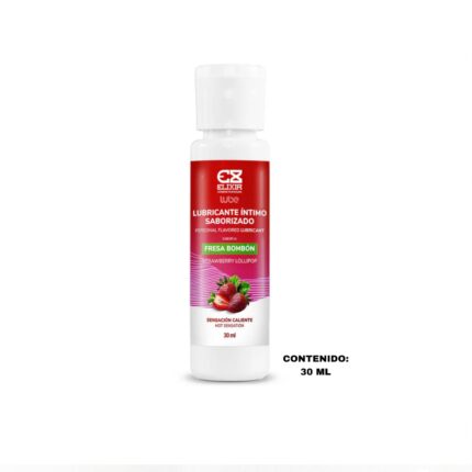 Esta imagen describe el Contenido y Características del Lubricante Caliente Sabor Fresa Bombón